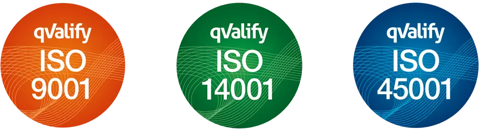 ISO 9001, ISO 14001, ISO 45001.